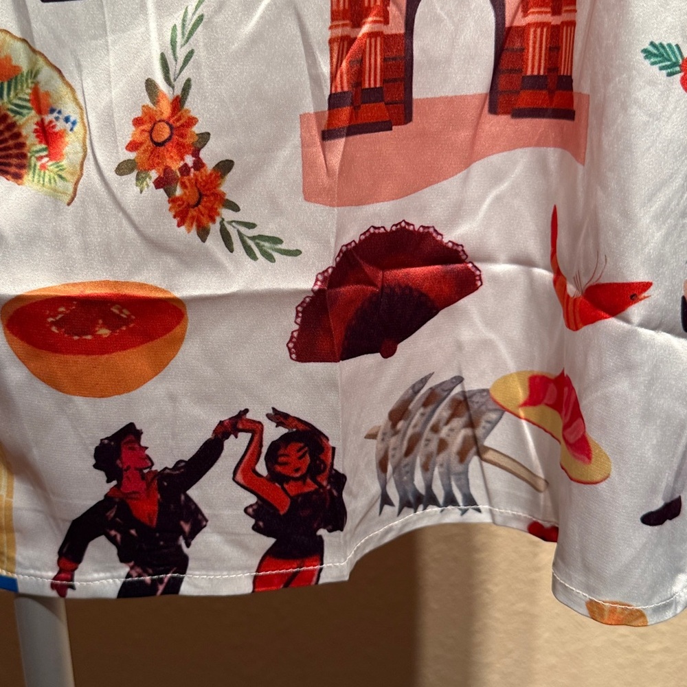 Spain pajamas button down shirt & shorts size large relaxed fit set lounge silky - Picture 6 of 15
